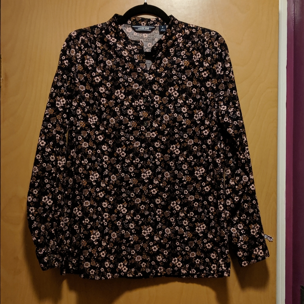 Women's Lands End Floral Corduroy 5 button shirt